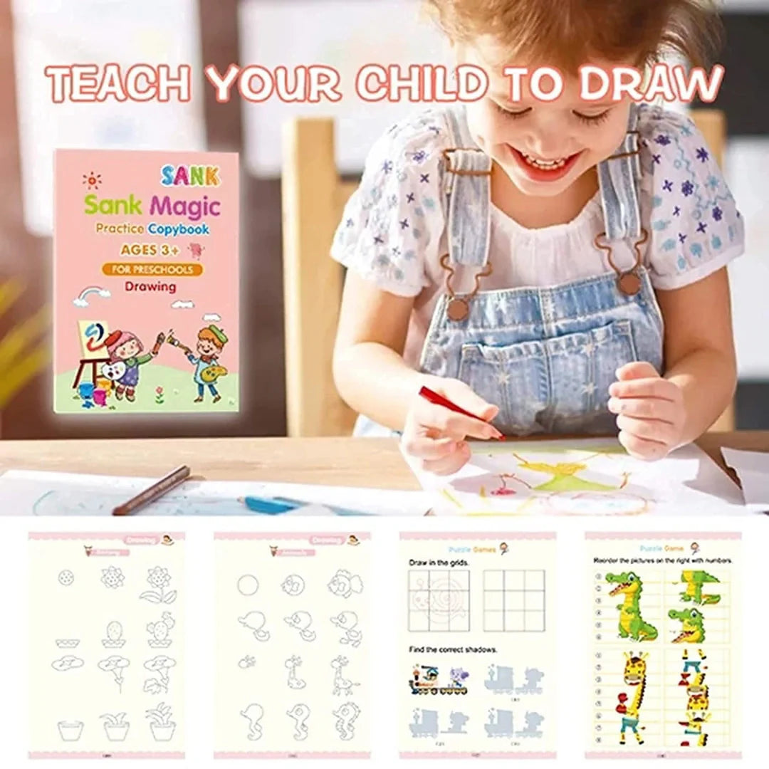 Calligraphy Copybook Set (4 BOOK +1 PEN + 10 Refills) – Alphabet, Numbers, Math & Drawing