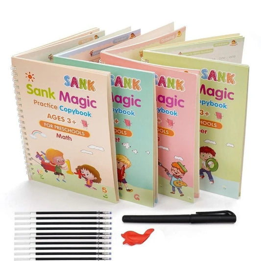 Calligraphy Copybook Set (4 BOOK +1 PEN + 10 Refills) – Alphabet, Numbers, Math & Drawing
