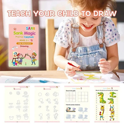Calligraphy Copybook Set (4 BOOK +1 PEN + 10 Refills) – Alphabet, Numbers, Math & Drawing