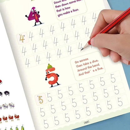 Calligraphy Copybook Set (4 BOOK +1 PEN + 10 Refills) – Alphabet, Numbers, Math & Drawing